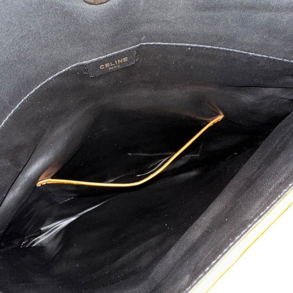 Celine Black & Tan Smooth Leather Large Triomphe Clutch Fold Over Flap Bag - Picture 8 of 11